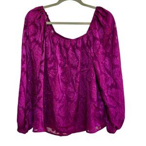 NWT Mason & Belle Purple Brocade Peasant Blouse Lined Puff Sleeve Milkmaid Sz M